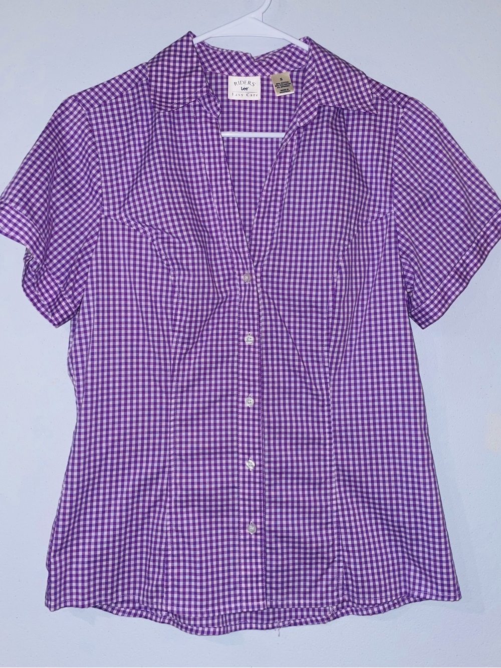 Lee Purple and White Gingham Short-Sleeve Button-Down Shirt